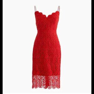 NWOT J Crew Red Guipure Lace Scalloped Trim Dress size 00 Cocktail Party Sheath